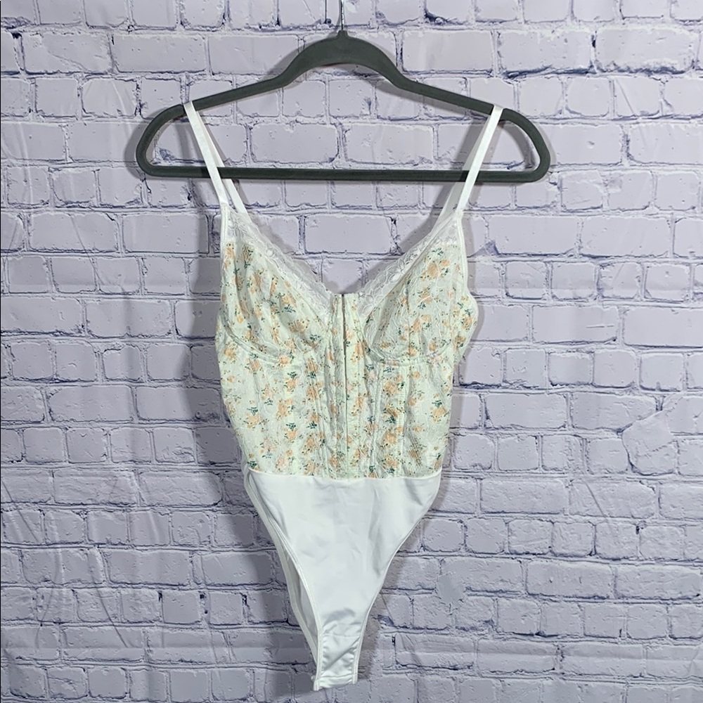 Effordram Boned Corset Bodysuit Floral Cream Yellow Size S Boho Festival Western